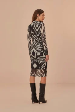 FARM Rio Pineapple Ikat Black Tulle Midi Dress Hot