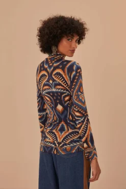 FARM Rio Pineapple Ikat Blue Jersey Blouse Discount