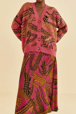 FARM Rio Pink Croco Midi Skirt