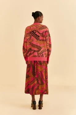 FARM Rio Pink Croco Midi Skirt