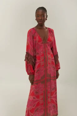 FARM Rio Pink Floral Glam Scarf Maxi Dress New