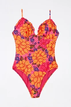 FARM Rio Pink Flowers Garden One Piece Swimsuit Hot