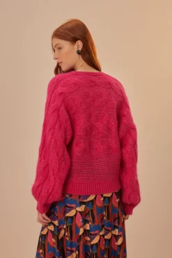 FARM Rio Pink Maxi Cable Knit Sweater Hot