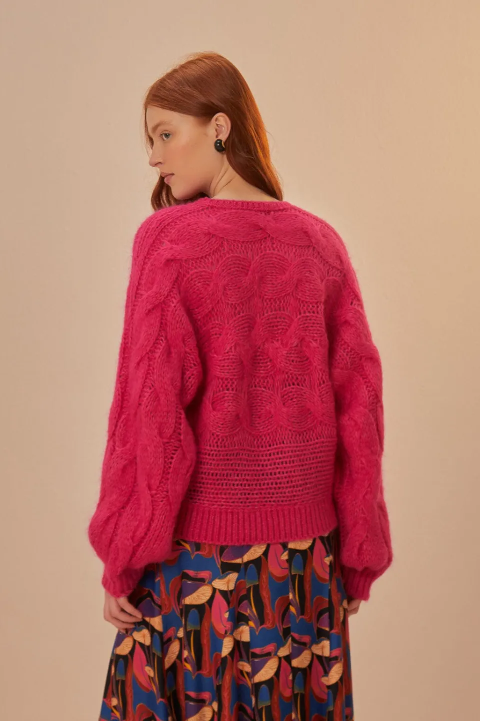 FARM Rio Pink Maxi Cable Knit Sweater Hot