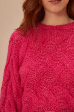 FARM Rio Pink Maxi Cable Knit Sweater Hot