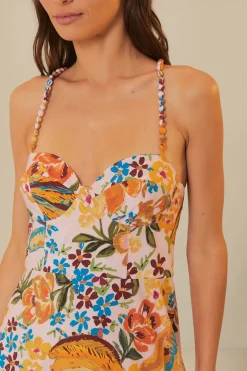 FARM Rio Pink Spring Bananas Midi Dress