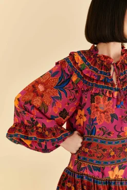 FARM Rio Pink Tropical Tapestry Long Sleeve Blouse Discount