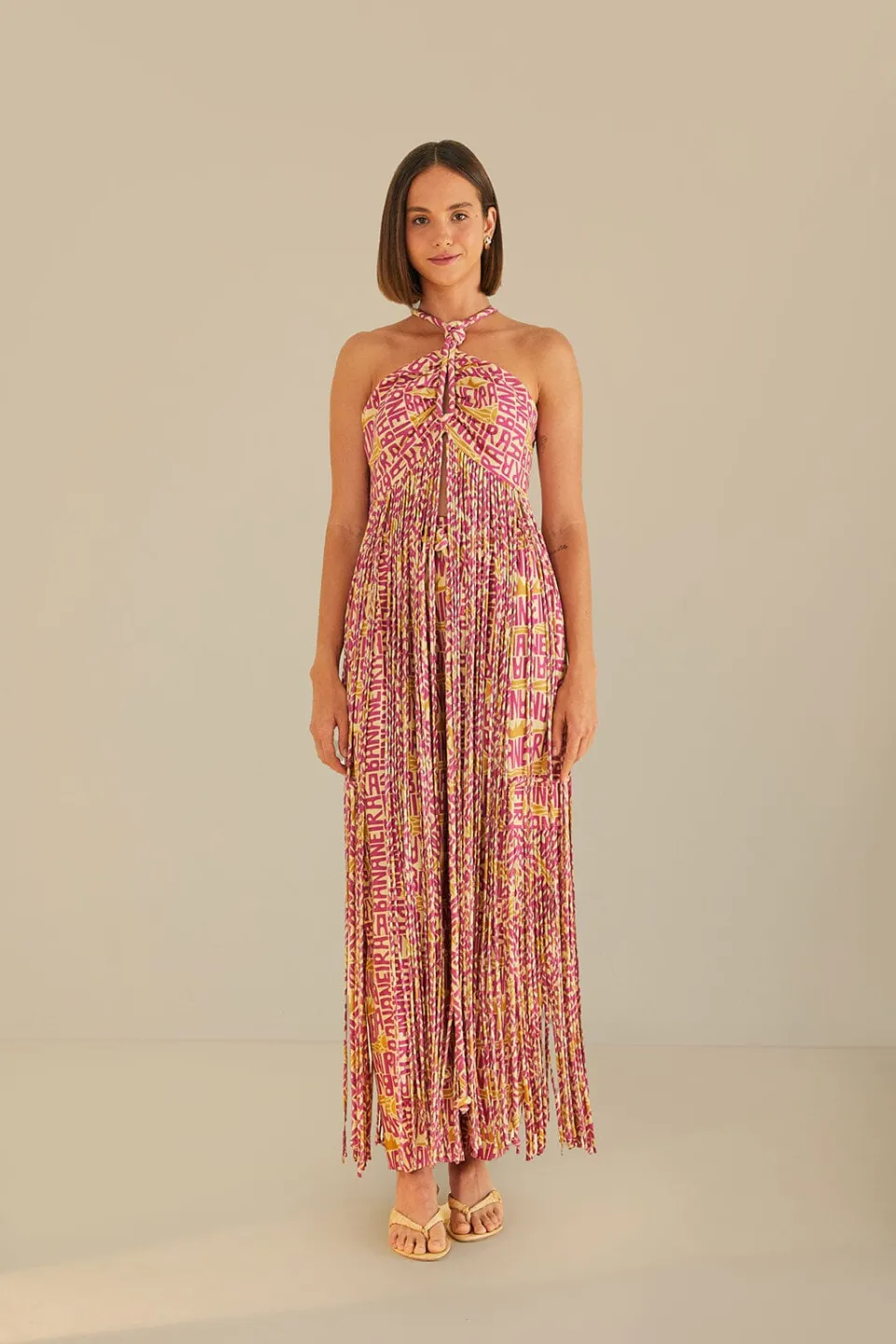 FARM Rio Pink Typographic Banana Fringe Top