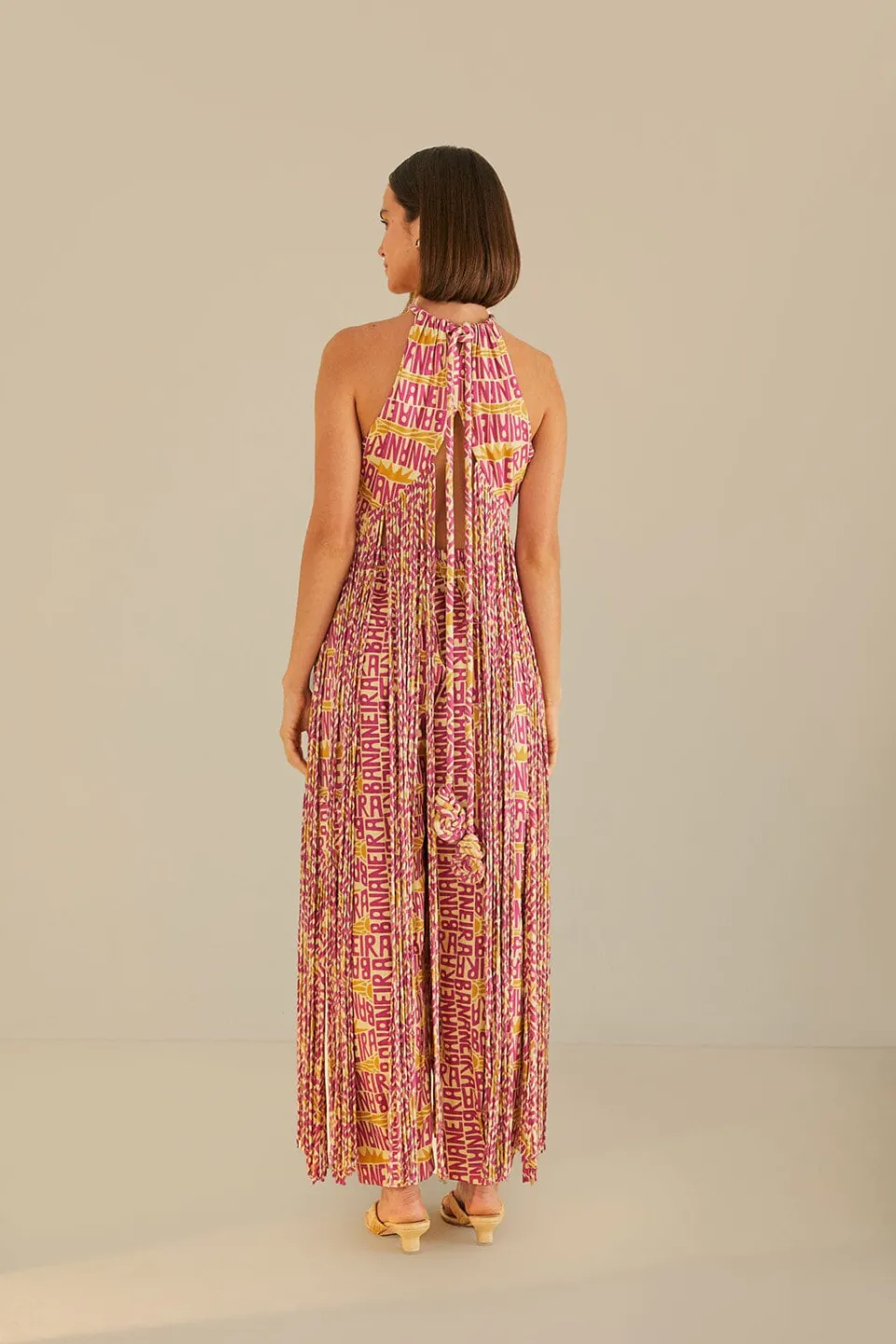 FARM Rio Pink Typographic Banana Fringe Top