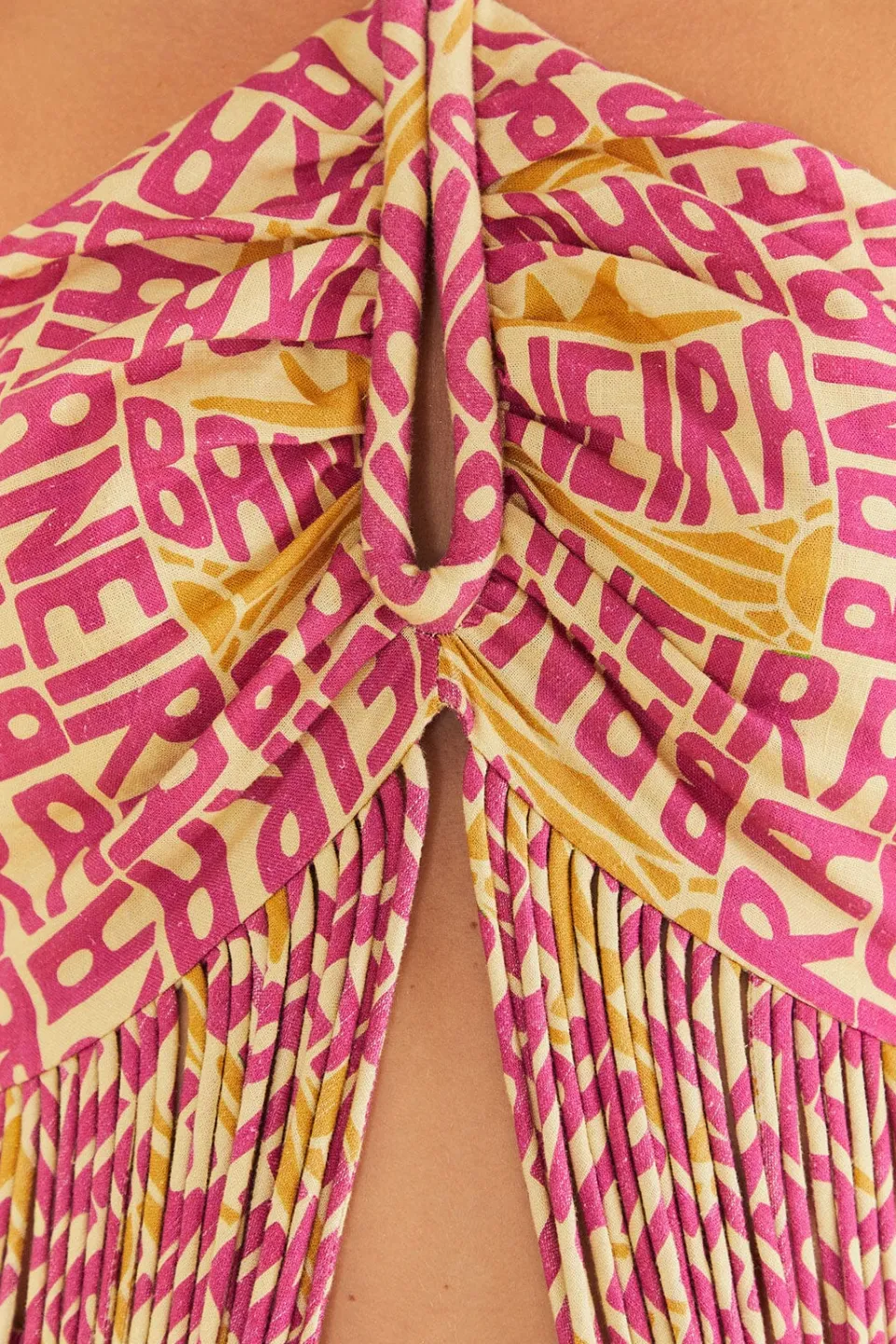 FARM Rio Pink Typographic Banana Fringe Top