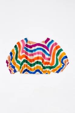 FARM Rio Puff Sleeve Crop Top | Dancing Stripes Print Outlet