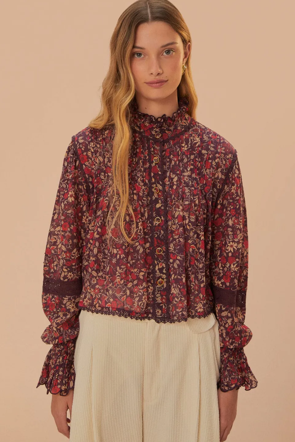 FARM Rio Purple Chelsea Garden Long Sleeve Blouse Best