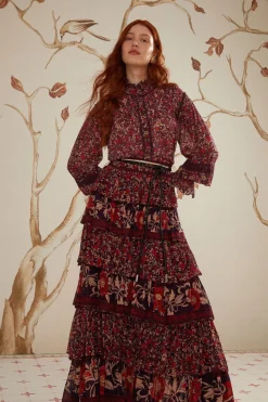 FARM Rio Purple Chelsea Garden Ruffles Maxi Skirt Outlet