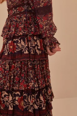 FARM Rio Purple Chelsea Garden Ruffles Maxi Skirt Outlet