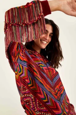 FARM Rio RED BOMBER JACKET | Striped Patches Print Sale