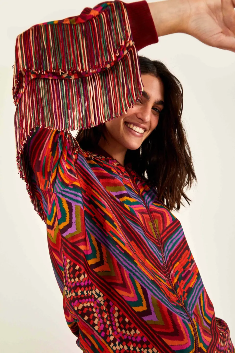 FARM Rio RED BOMBER JACKET | Striped Patches Print Sale