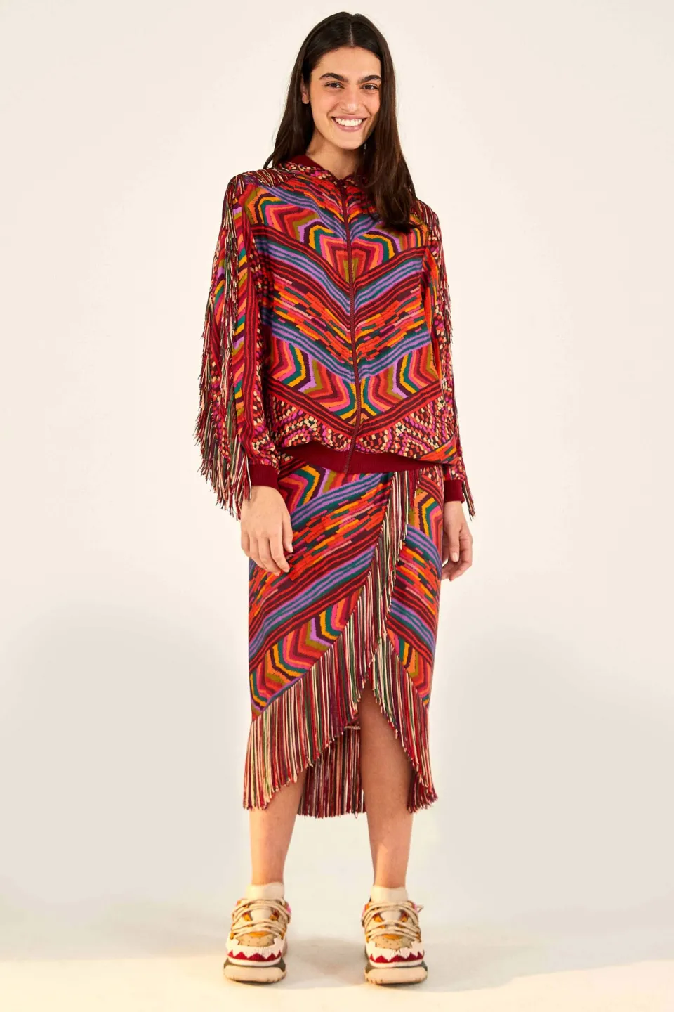 FARM Rio RED BOMBER JACKET | Striped Patches Print Sale