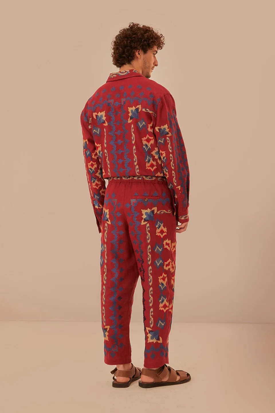 FARM Rio Red Floral Embroidery Jacquard Pants
