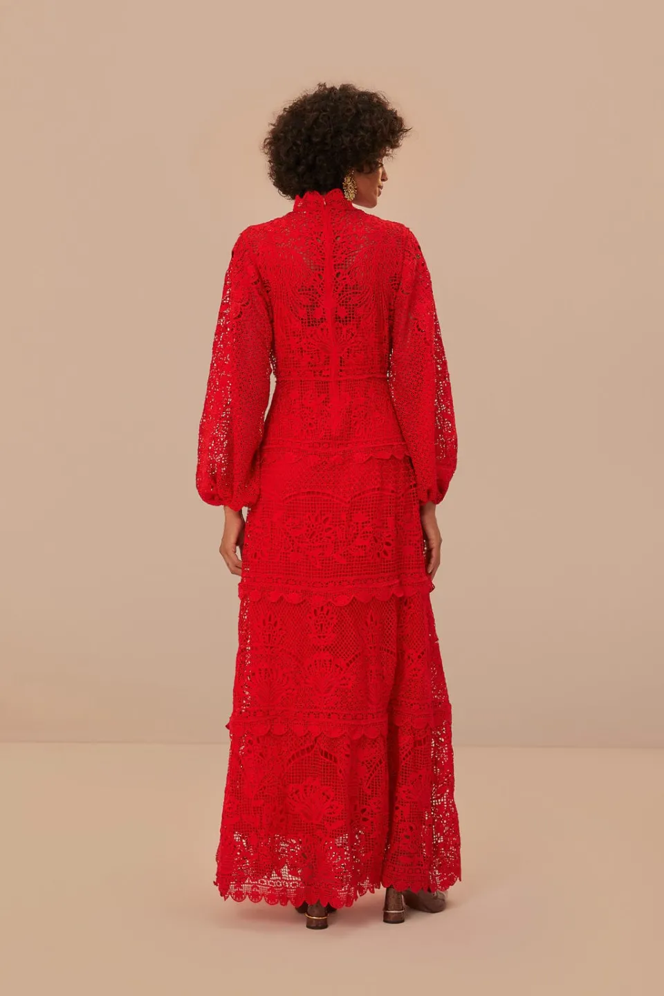 FARM Rio Red Guipire Long Sleeve Maxi Dress Online