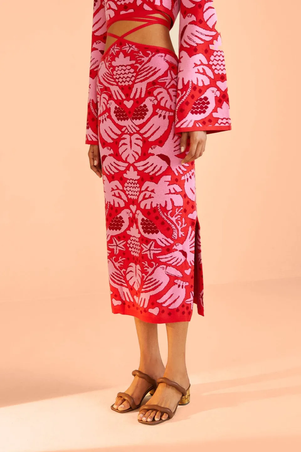FARM Rio Red Jungle Scarf Knit Skirt Clearance