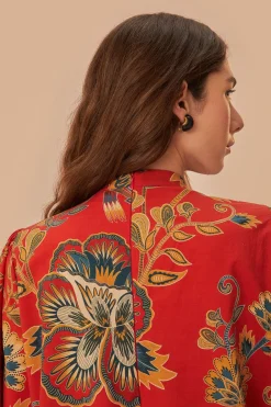 FARM Rio Red Maxi Floral Long Sleeve Mini Dress Best