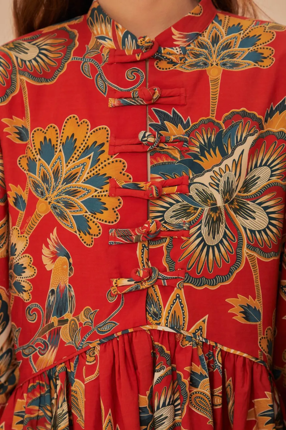 FARM Rio Red Maxi Floral Long Sleeve Mini Dress Best