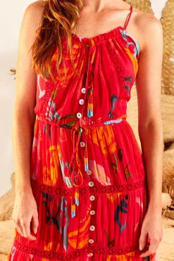 FARM Rio Red Mixed Fruits Ocean Maxi Dress New