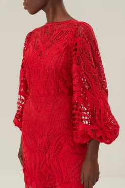 FARM Rio Red Nature Guipure Midi Dress Sale