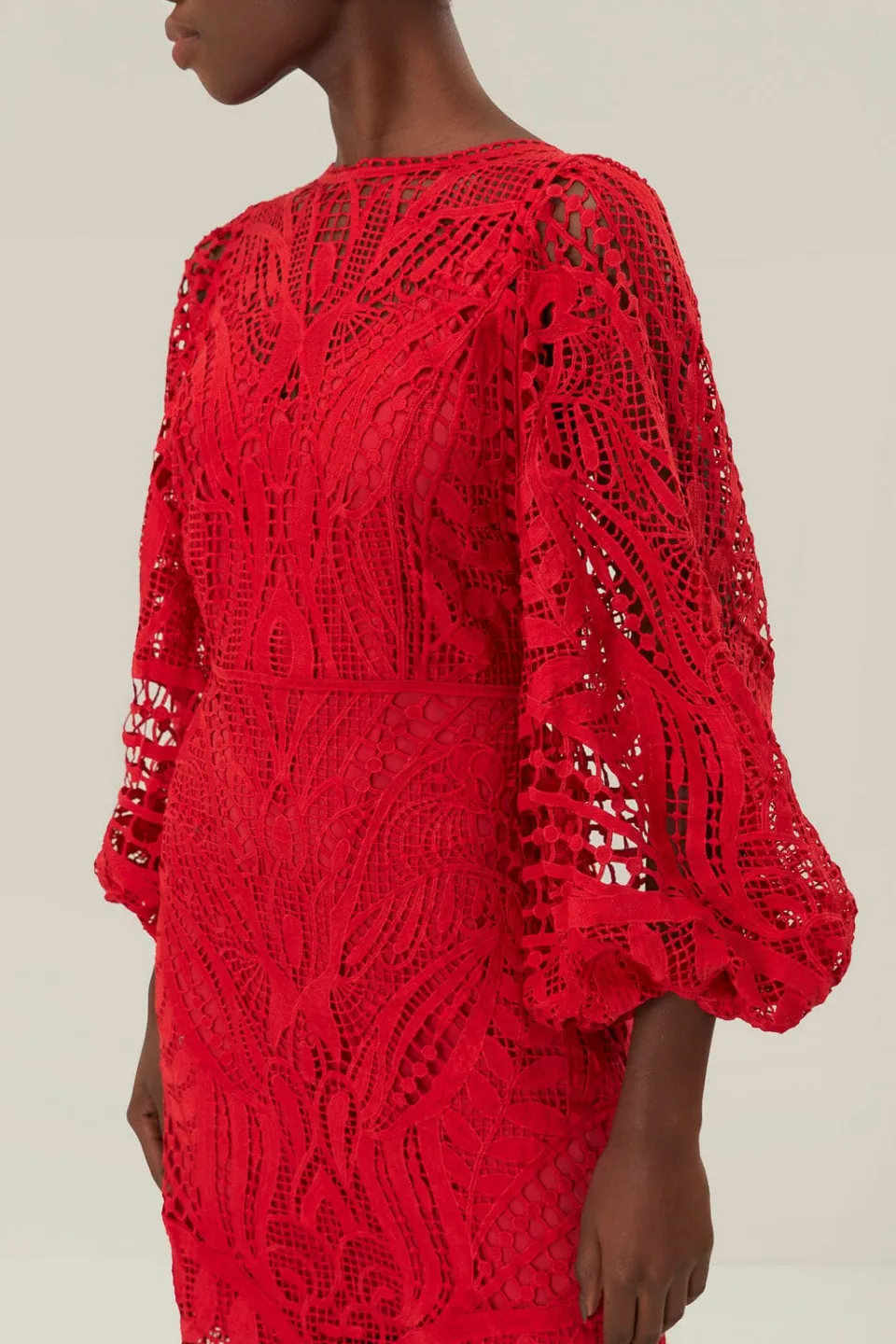 FARM Rio Red Nature Guipure Midi Dress Sale