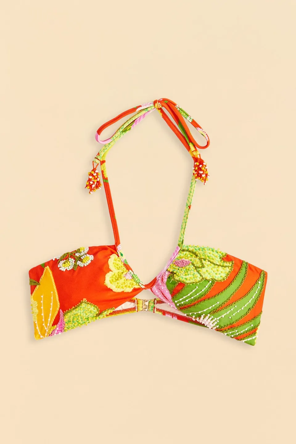 FARM Rio Red Neon Floral Halter Neck Bikini Top New
