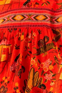 FARM Rio Red Secret Garden Organic Cotton Blouse New