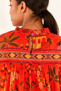 FARM Rio Red Secret Garden Organic Cotton Blouse New