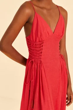 FARM Rio Red Sleeveless Midi Dress Clearance