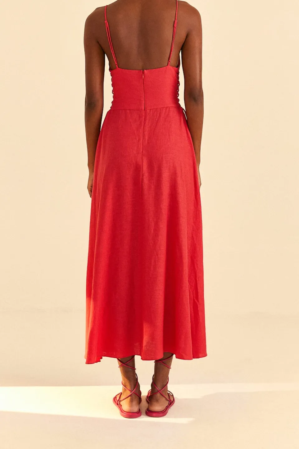 FARM Rio Red Sleeveless Midi Dress Clearance