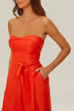 FARM Rio Red Strapless Straight Neckline Jumpsuit Outlet