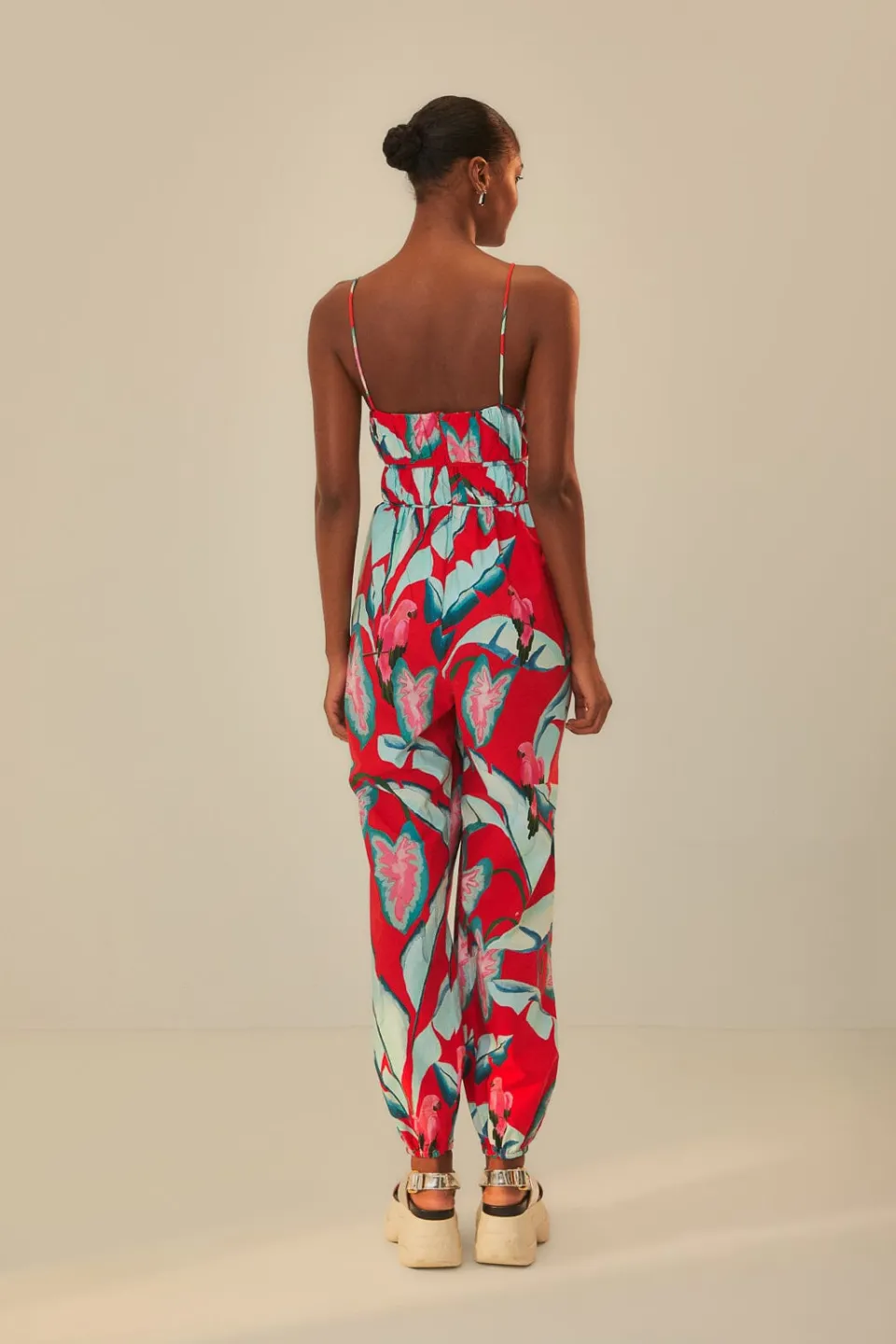 FARM Rio Red Summer Foliage Organic Cotton Jumpsuit Discount