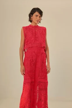 FARM Rio Red Toucan Guipure Midi Skirt Online