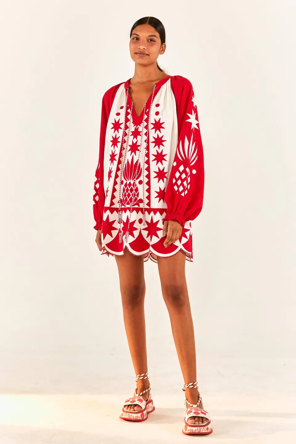 FARM Rio Red Tropical Cutwork Mini Dress Discount