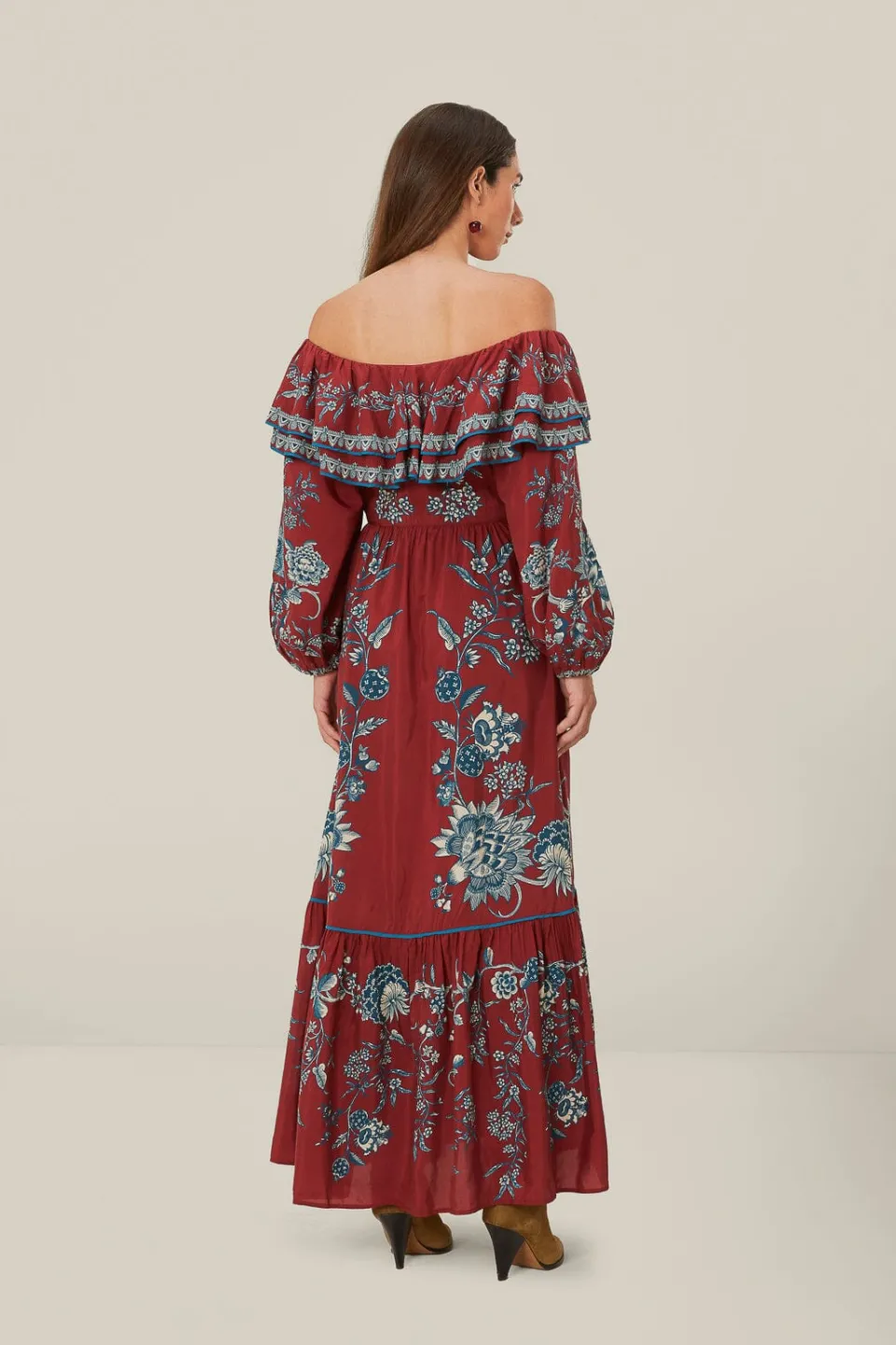 FARM Rio Red Tropical Landing Off Shoulder Maxi Dress Sale