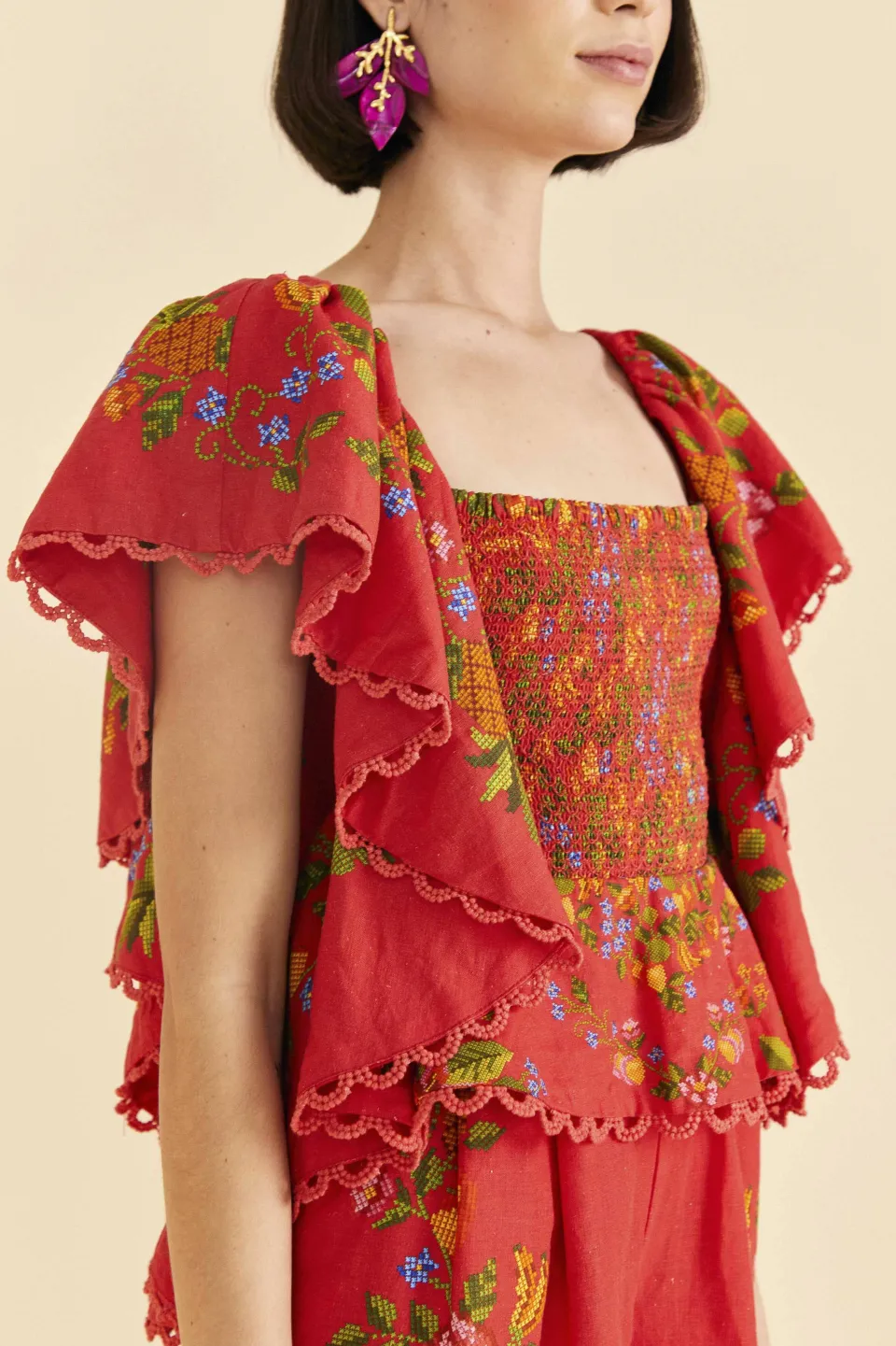 FARM Rio Red Tropical Romance Romper Outlet