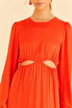 FARM Rio Red Viscose Satin Midi Dress Discount