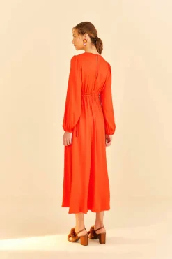FARM Rio Red Viscose Satin Midi Dress Discount