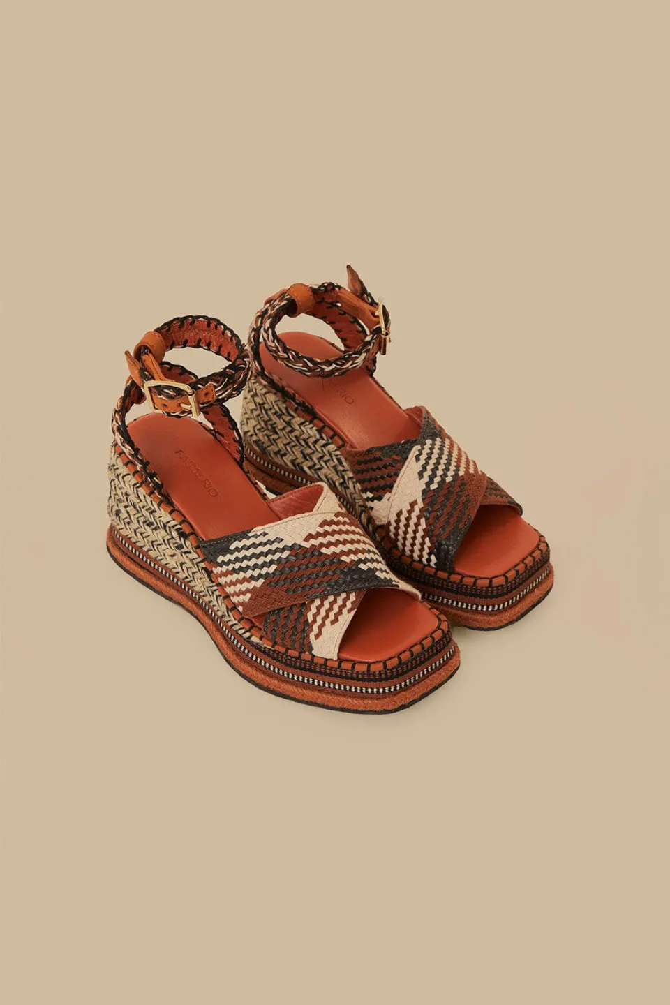 FARM Rio Rust Multi Texture Wedge Sandal Hot