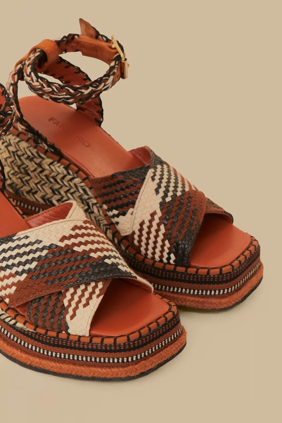FARM Rio Rust Multi Texture Wedge Sandal Hot