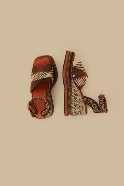 FARM Rio Rust Multi Texture Wedge Sandal Hot