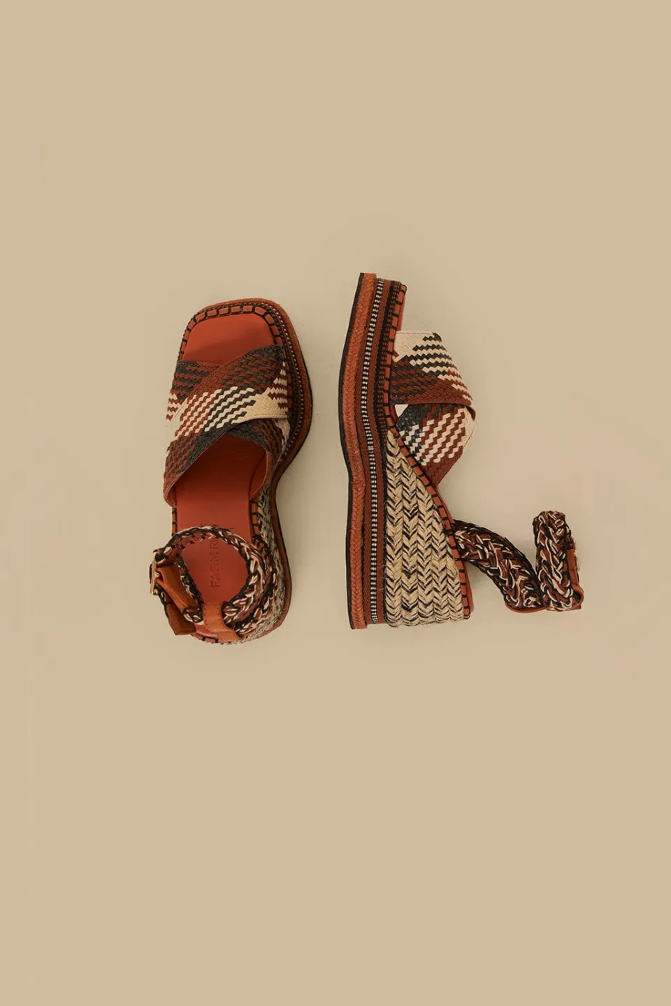 FARM Rio Rust Multi Texture Wedge Sandal Hot
