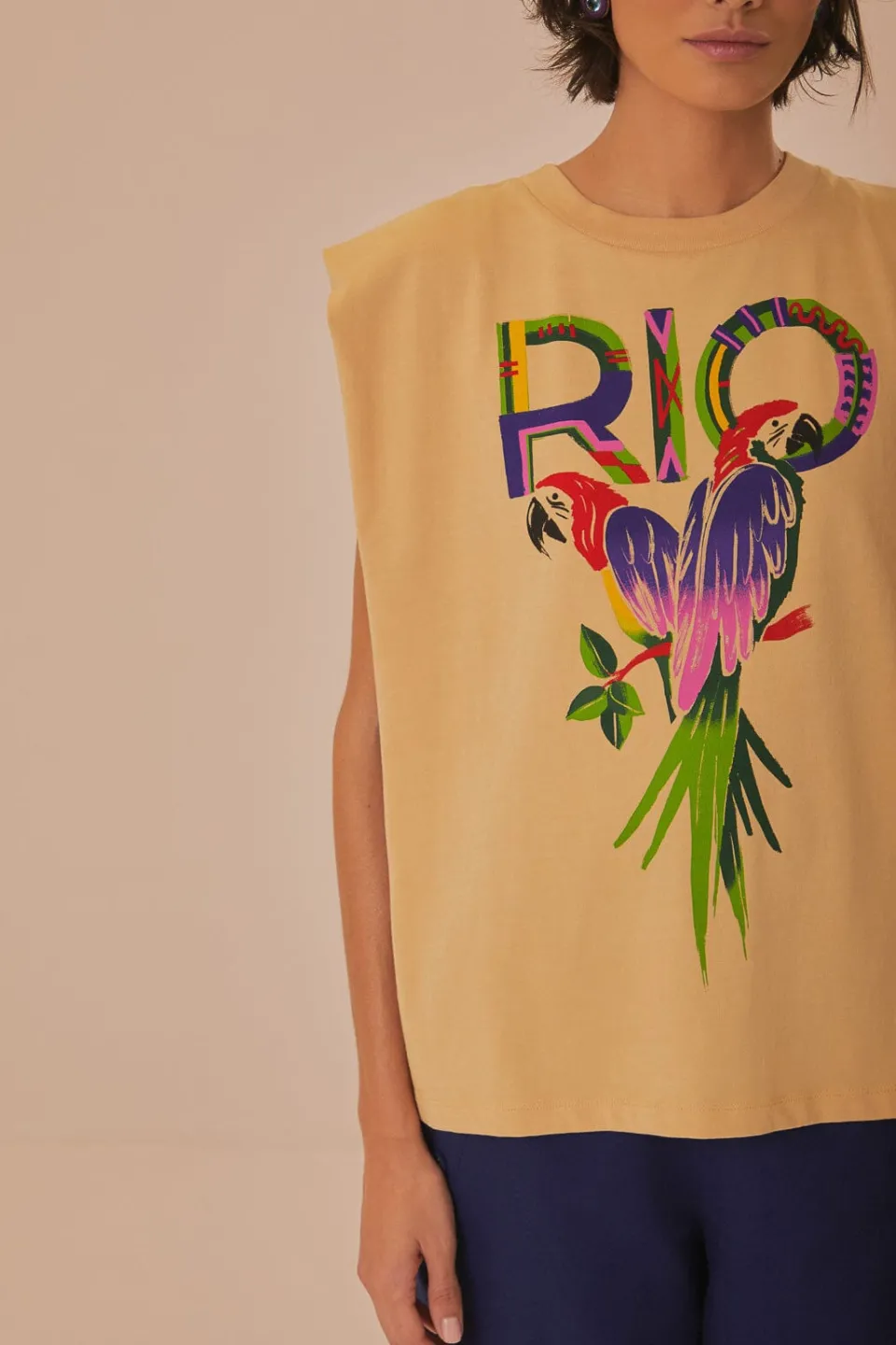 FARM Rio Sand Rio Shoulder Pad Organic Cotton T-Shirt Online