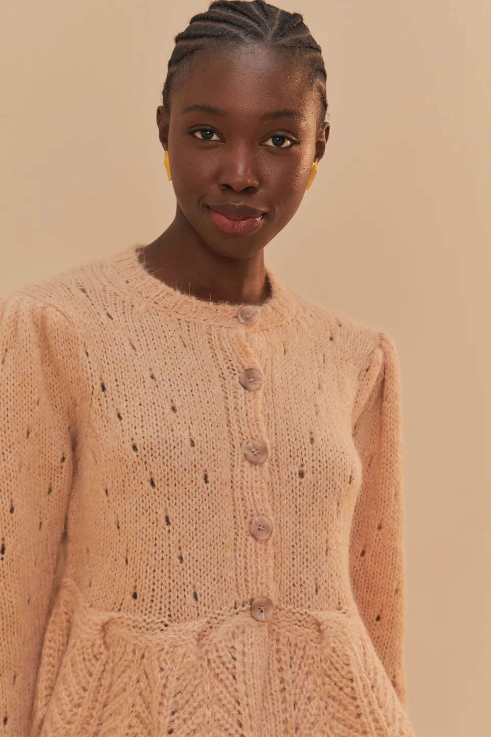 FARM Rio Sand Ruffle Knit Cardigan New