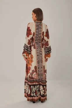 FARM Rio Sand Winter Tapestry V Neck Maxi Dress Discount
