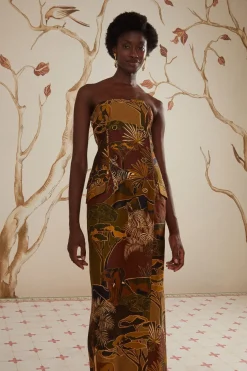 FARM Rio Savana Dream Caramel Strapless Buttonned Midi Dress Best